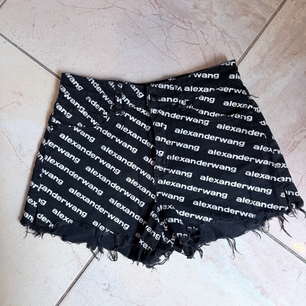 Alexander Wang Women's Black Denim High Rise Shorts Size S with Pockets Preowned
